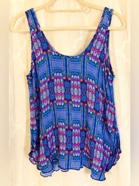 Renee C Size Small Multicolor Tribal Print Flowy Summer Top | Boho